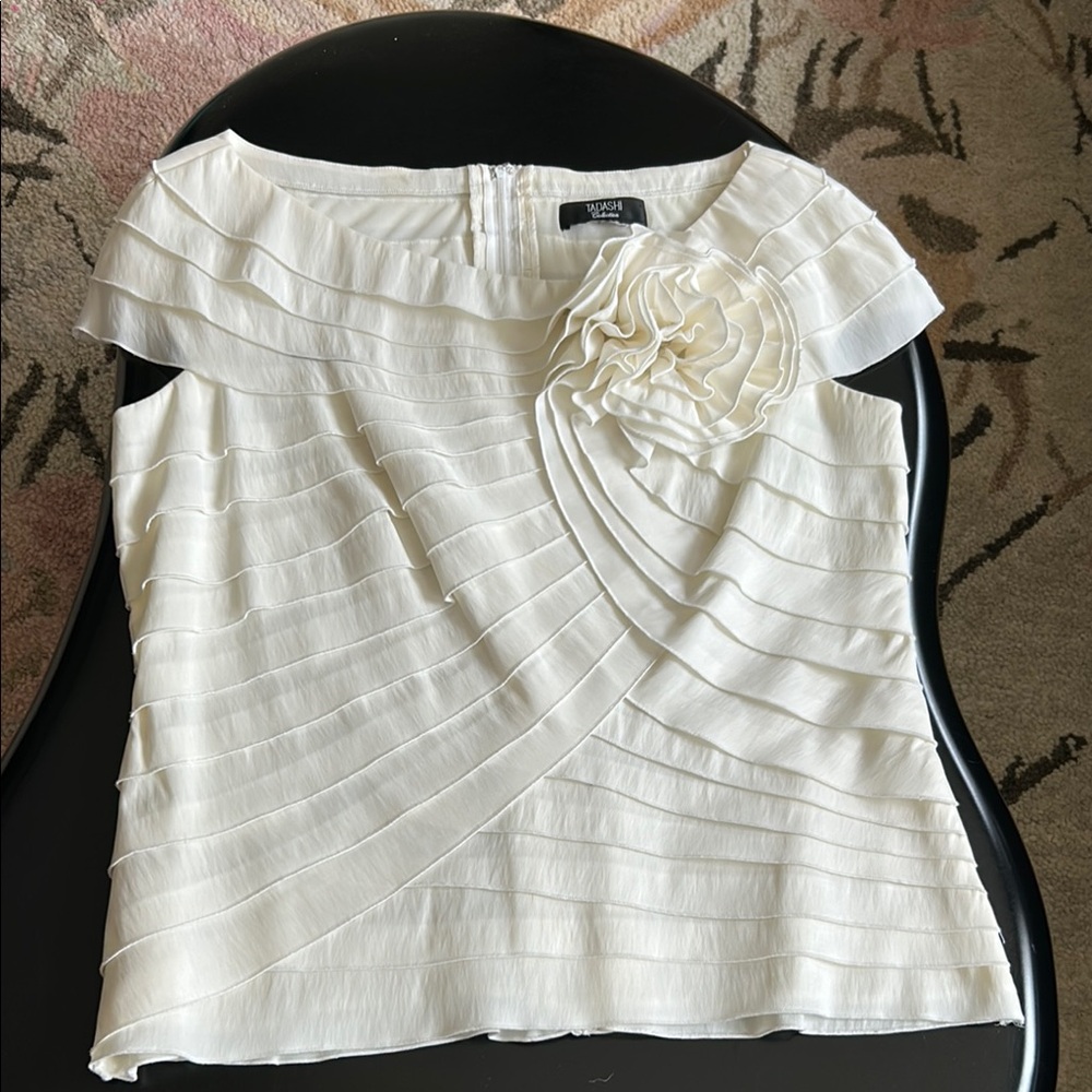 Tadashi Shoji Cream Asymmetrical Ruffled Sleeveless Blouse
